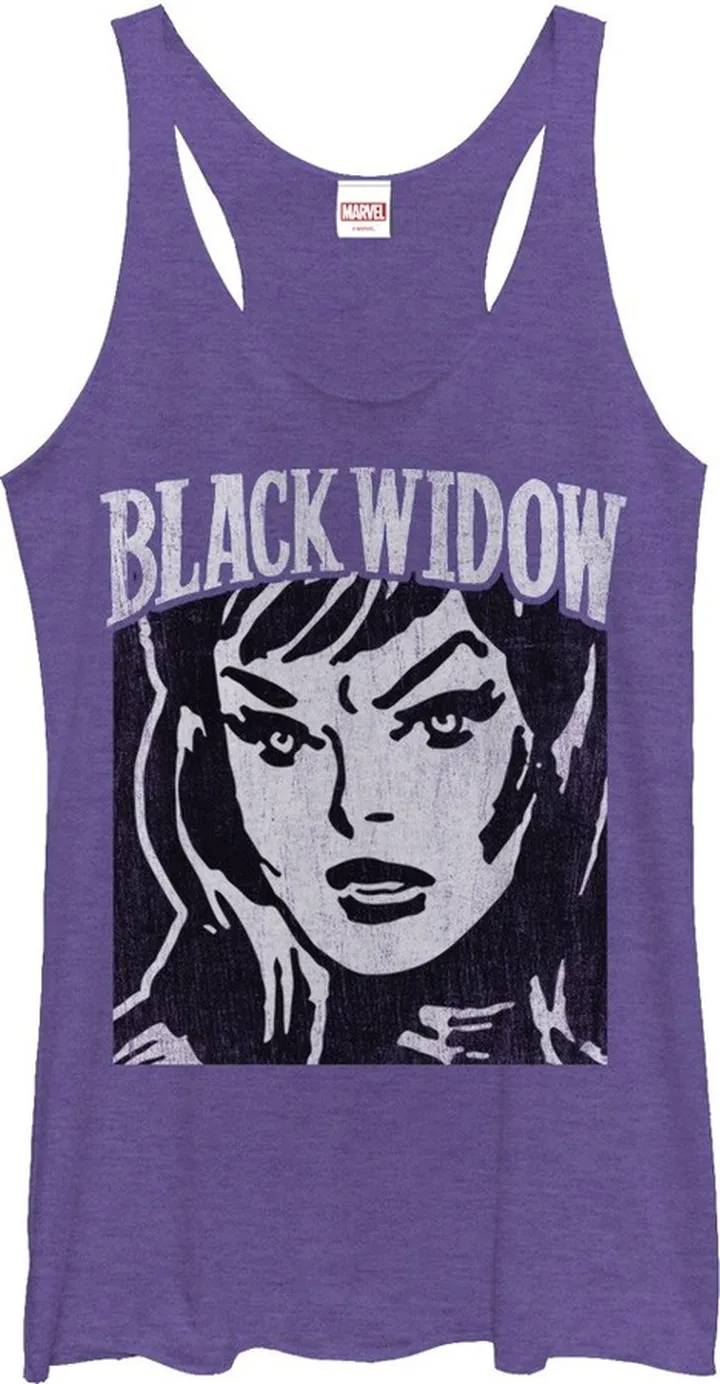 Women's Marvel Black Widow Portrait Racerback Tank Top - Purple Heather - Large