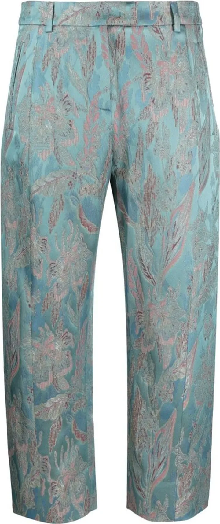 Floral-Jacquard Cropped Trousers