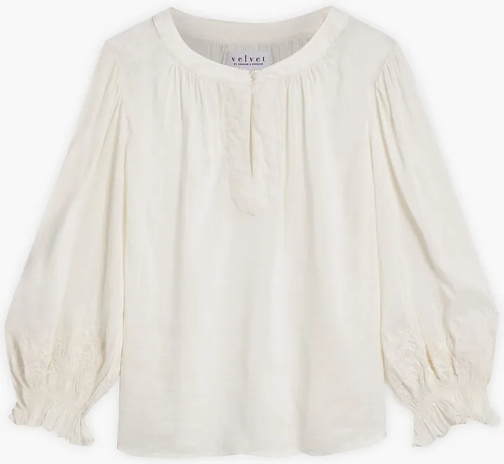 Larsa gathered embroidered gauze blouse