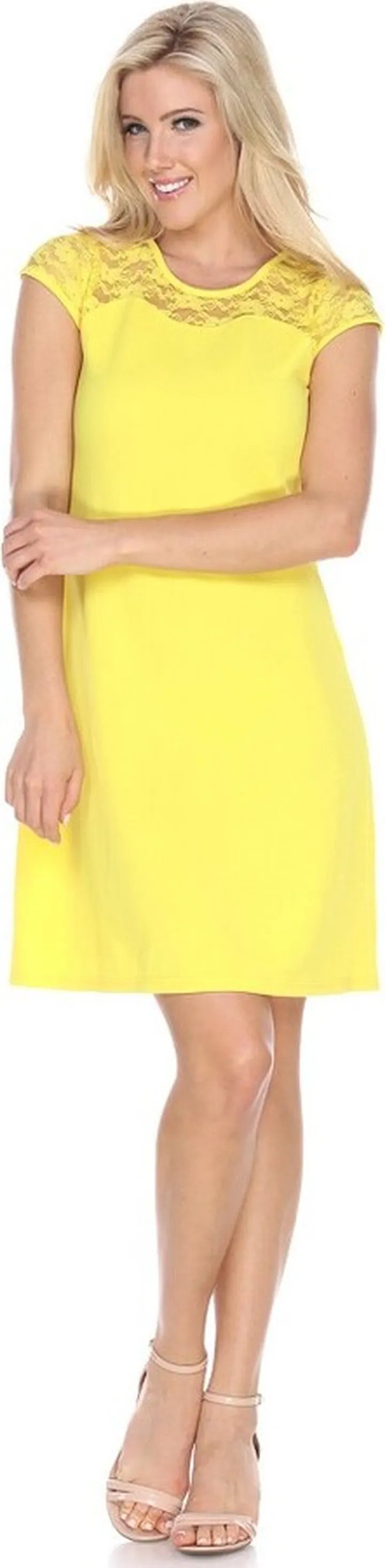 Women's Short Sleeve Lace Trim Pelagia Dress Yellow Small - White Mark