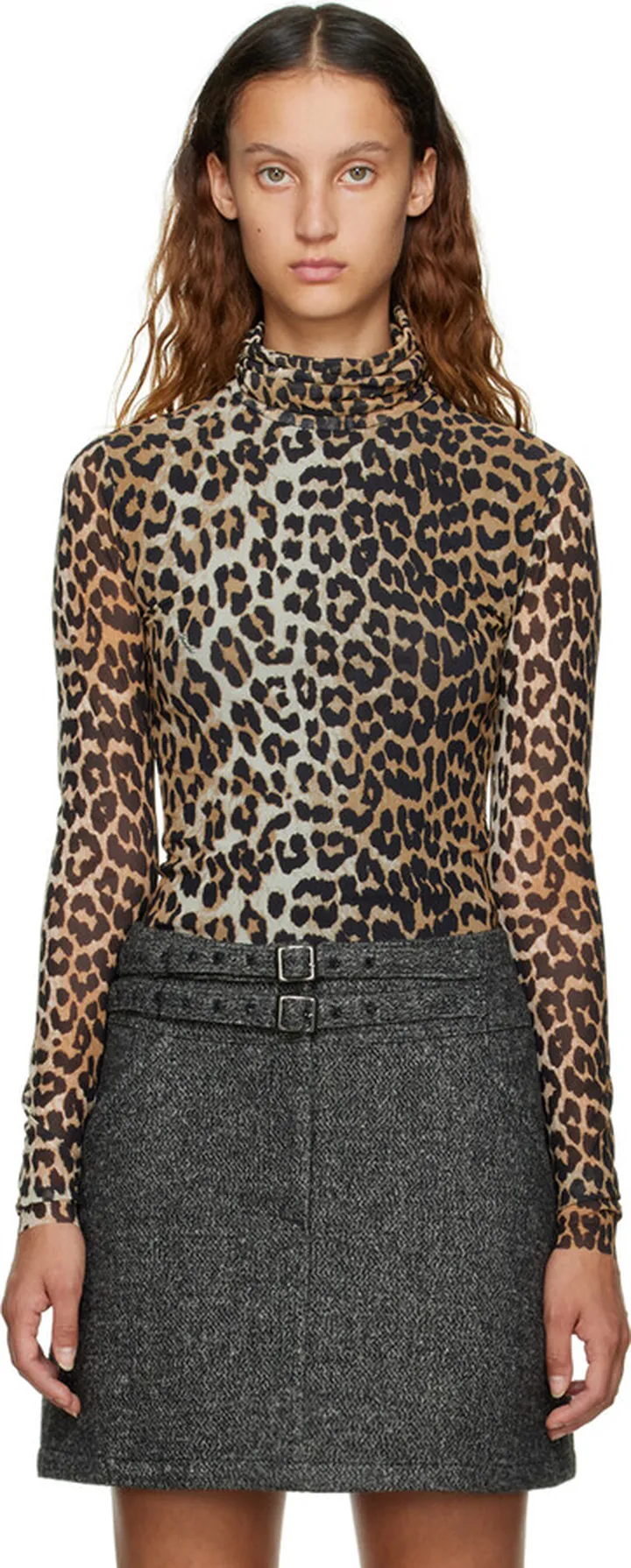 GANNI Tan Printed Turtleneck