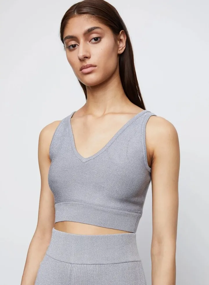 Stella V Neck Sweater Tank in Silver