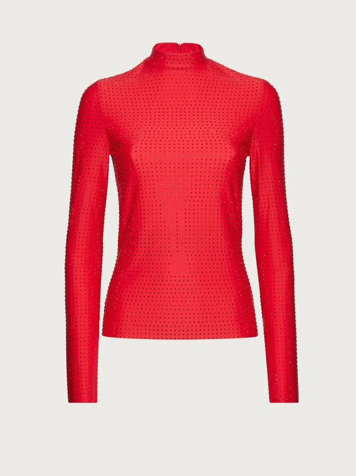 Ferragamo Women Crystal embellished top Red