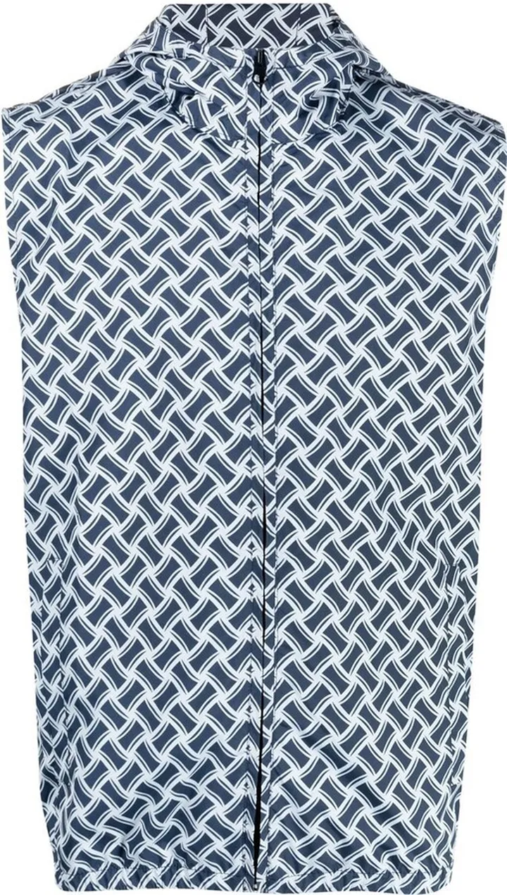 Geometric-Print Hooded Gilet
