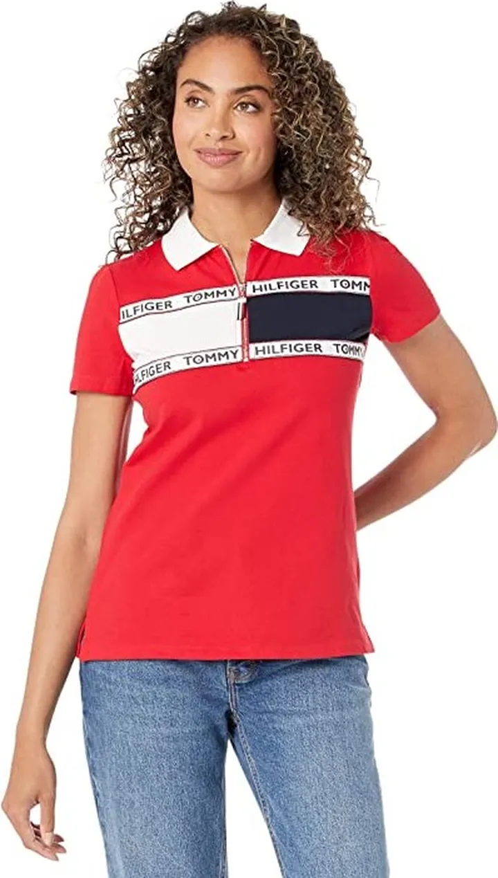 Tommy Hilfiger Color-Block Polo (Scarlet) Women's Clothing
