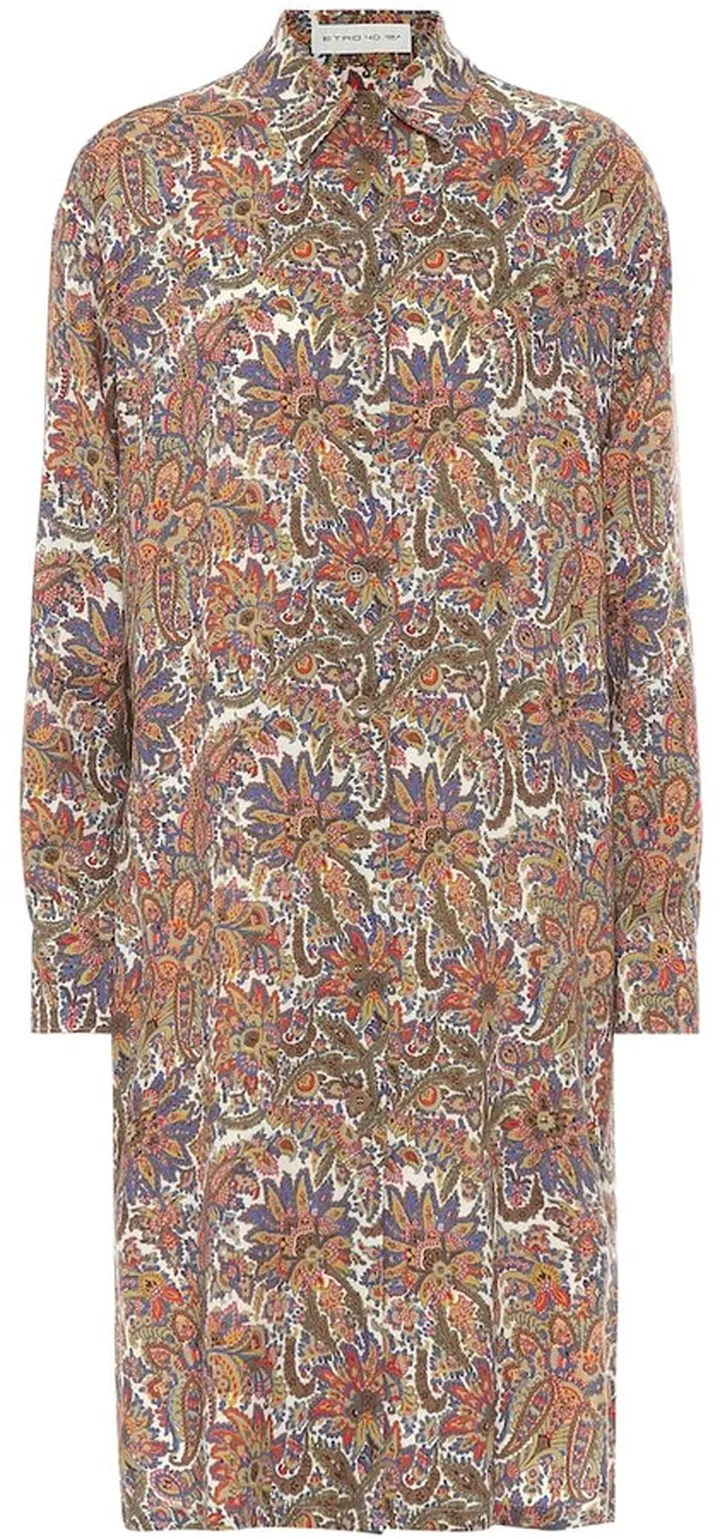 Printed wool and silk shirt dress