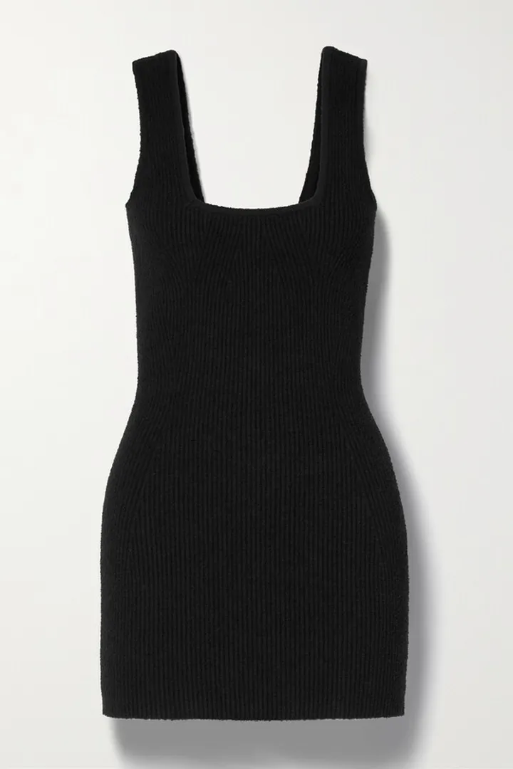 WARDROBE.NYC - Ribbed Bouclé-knit Cotton-blend Mini Dress - Black