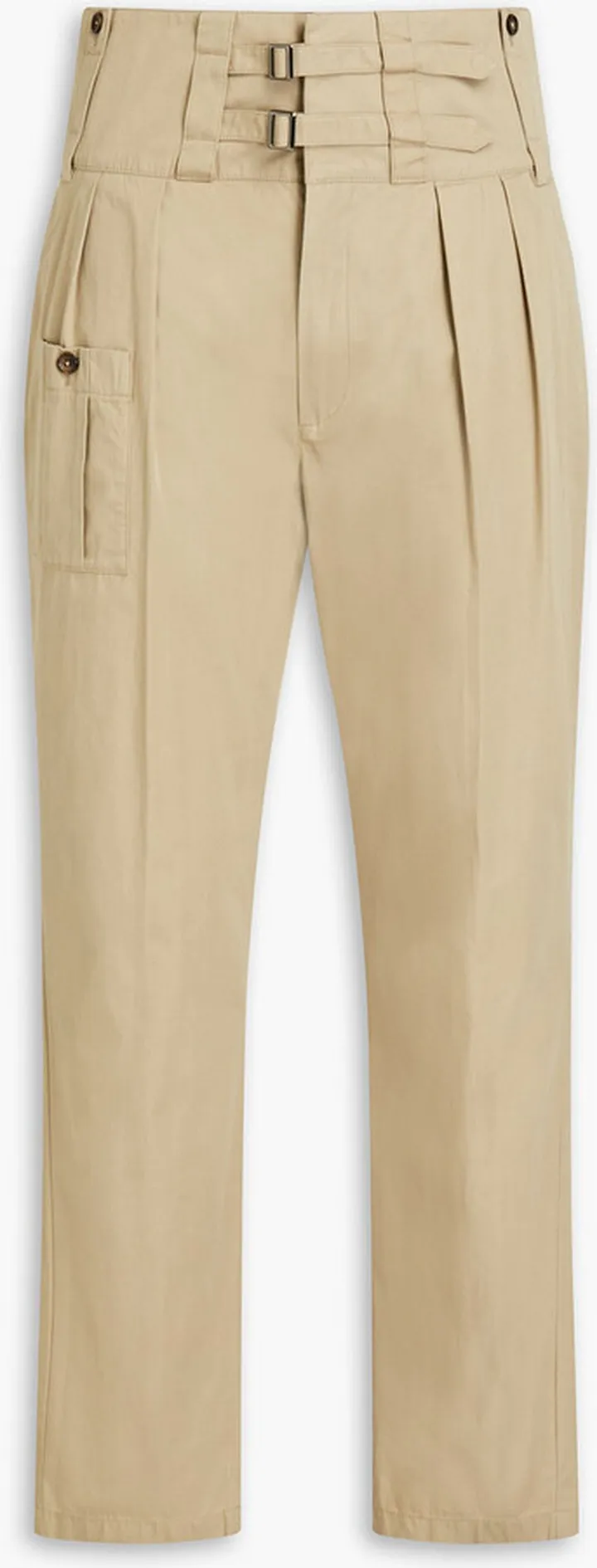 Tapered pleated cotton-twill pants