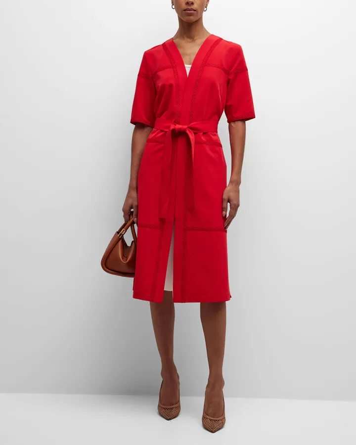 Belted Lace Applique Duster Jacket