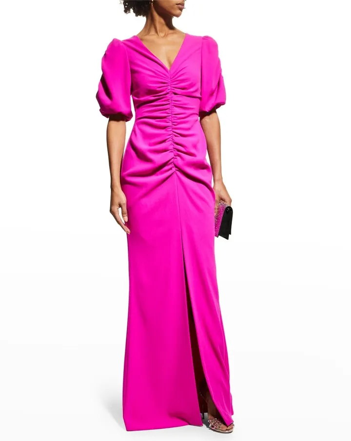 Remus Ruched Puff-Sleeve Gown