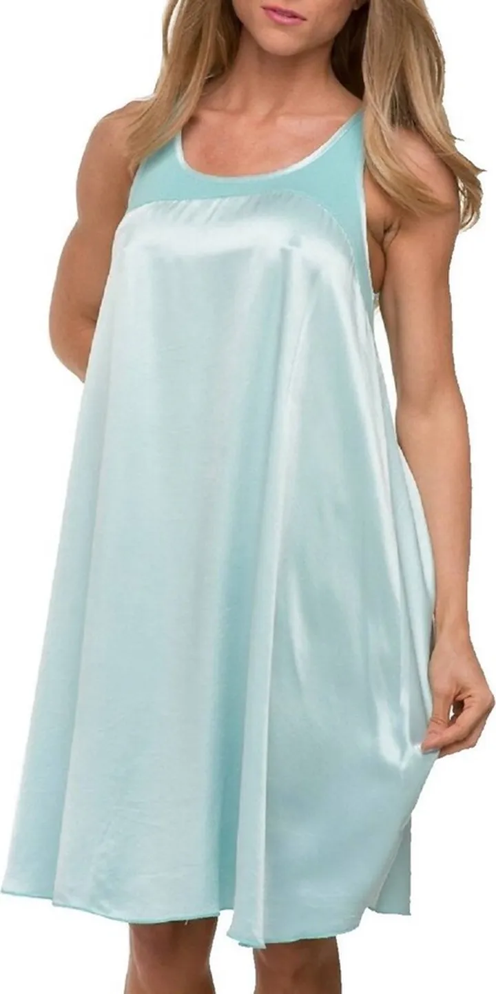 Lindsay Satin And Rib Nightgown in Aqua