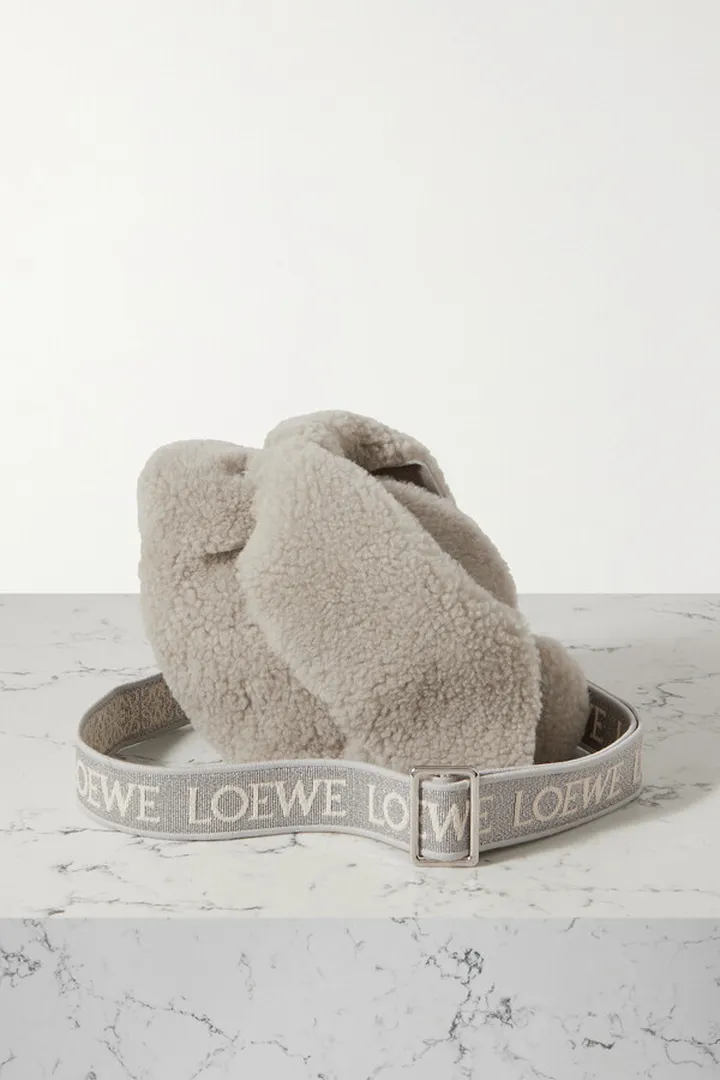 Loewe - Bunny Small Jacquard-trimmed Shearling Shoulder Bag - Gray