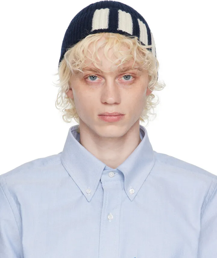 Thom Browne Navy 4-Bar Beanie