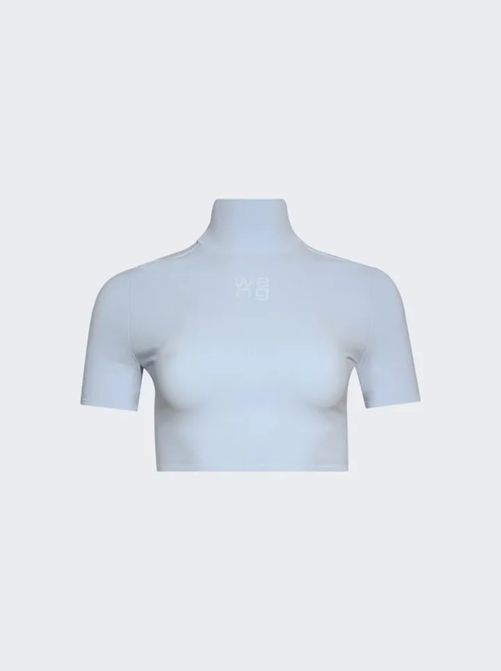 Short Sleeve Turtleneck With Printed High Density Logo Chambray