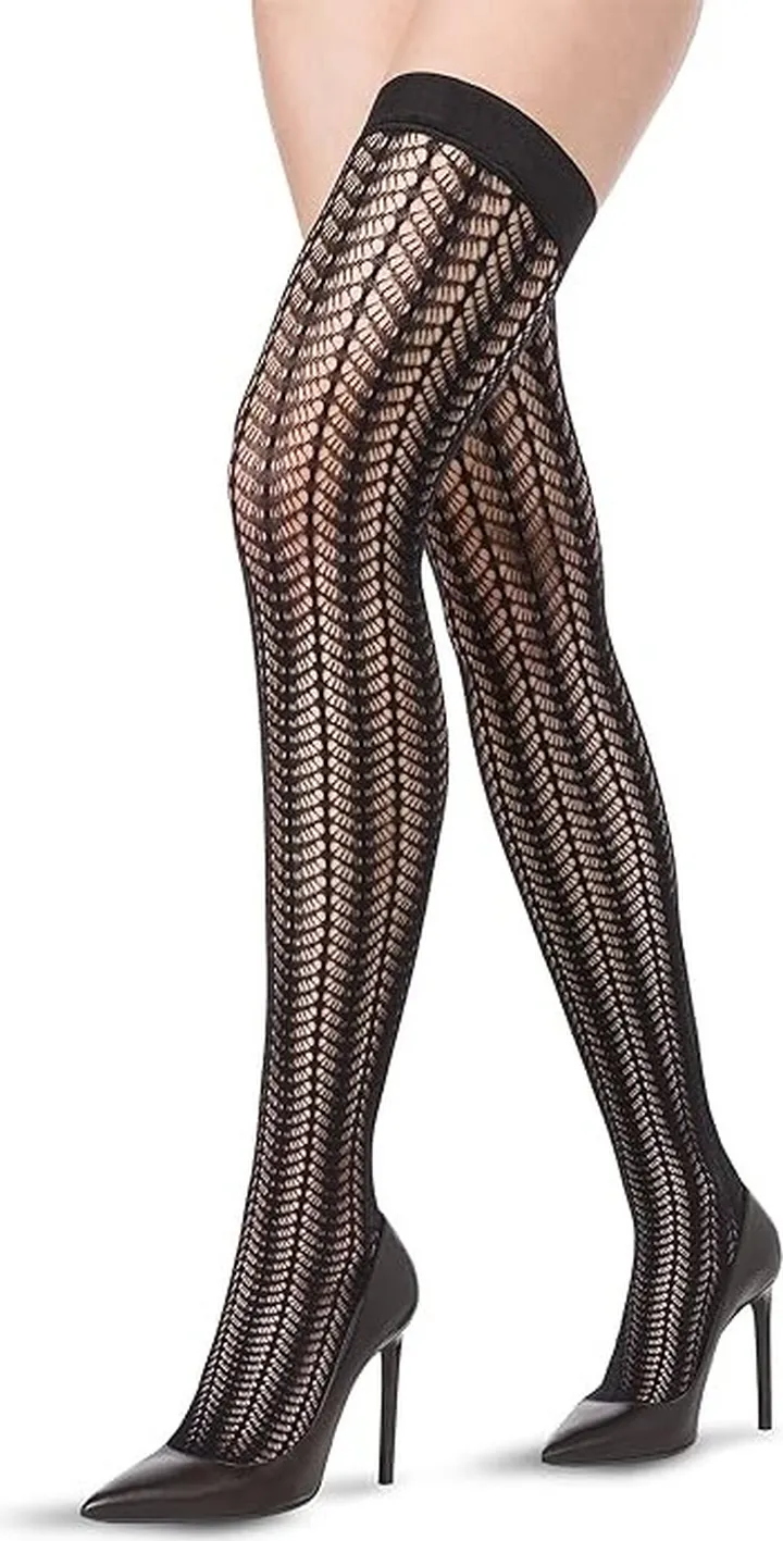 Wolford Romance Net Stay-Up (Black) Knee high Hose
