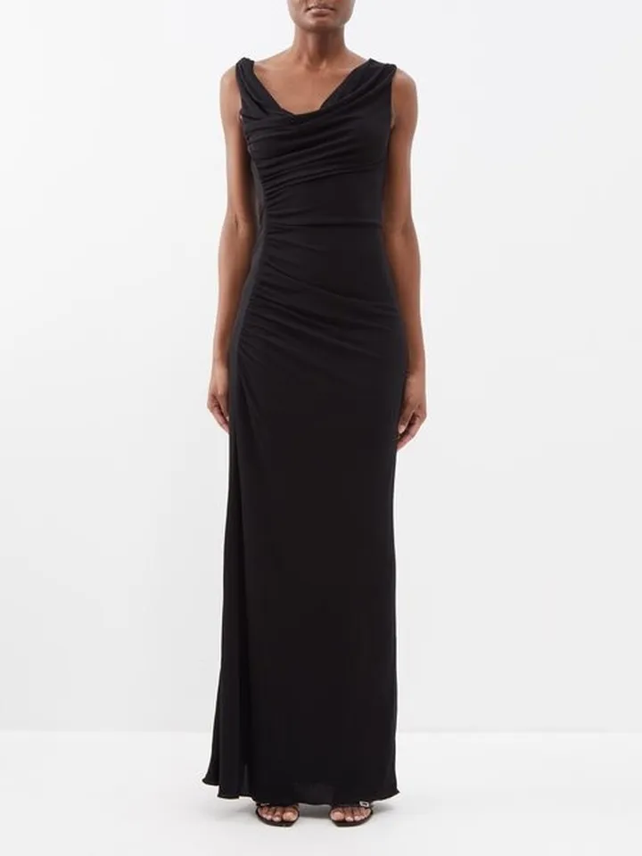 Asymmetric Twist Cowl-neck Jersey Gown
