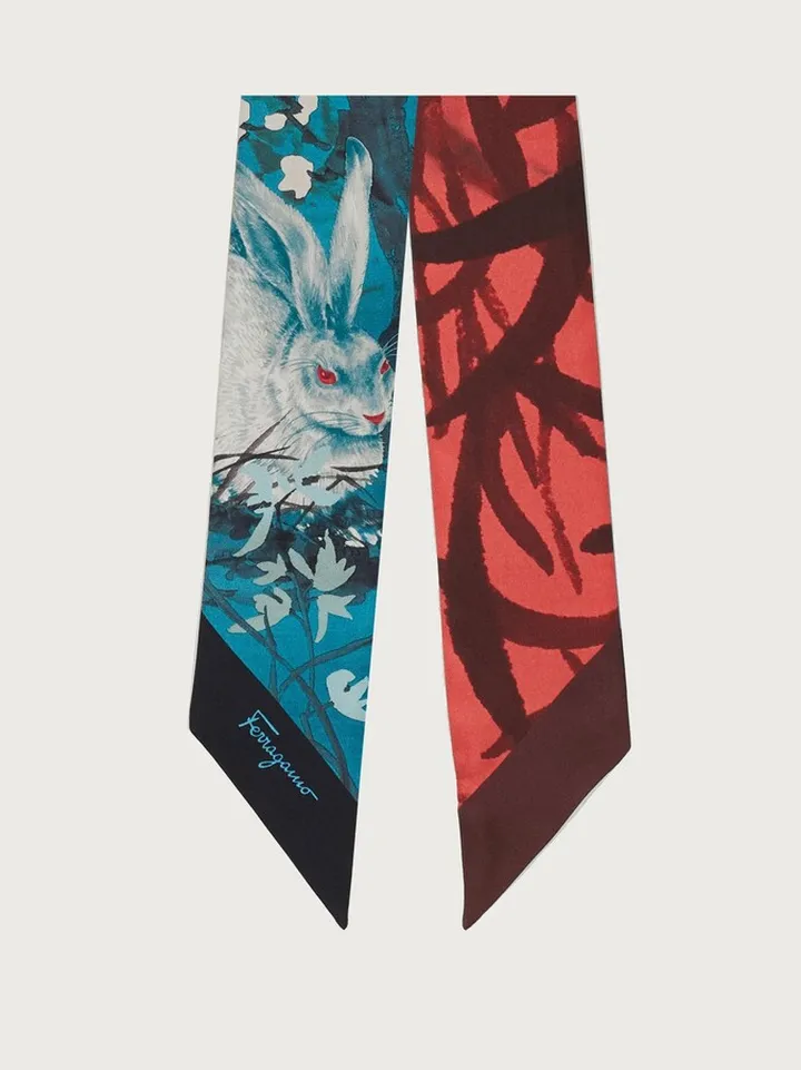 Ferragamo Women Rabbit print silk headscarf Blue