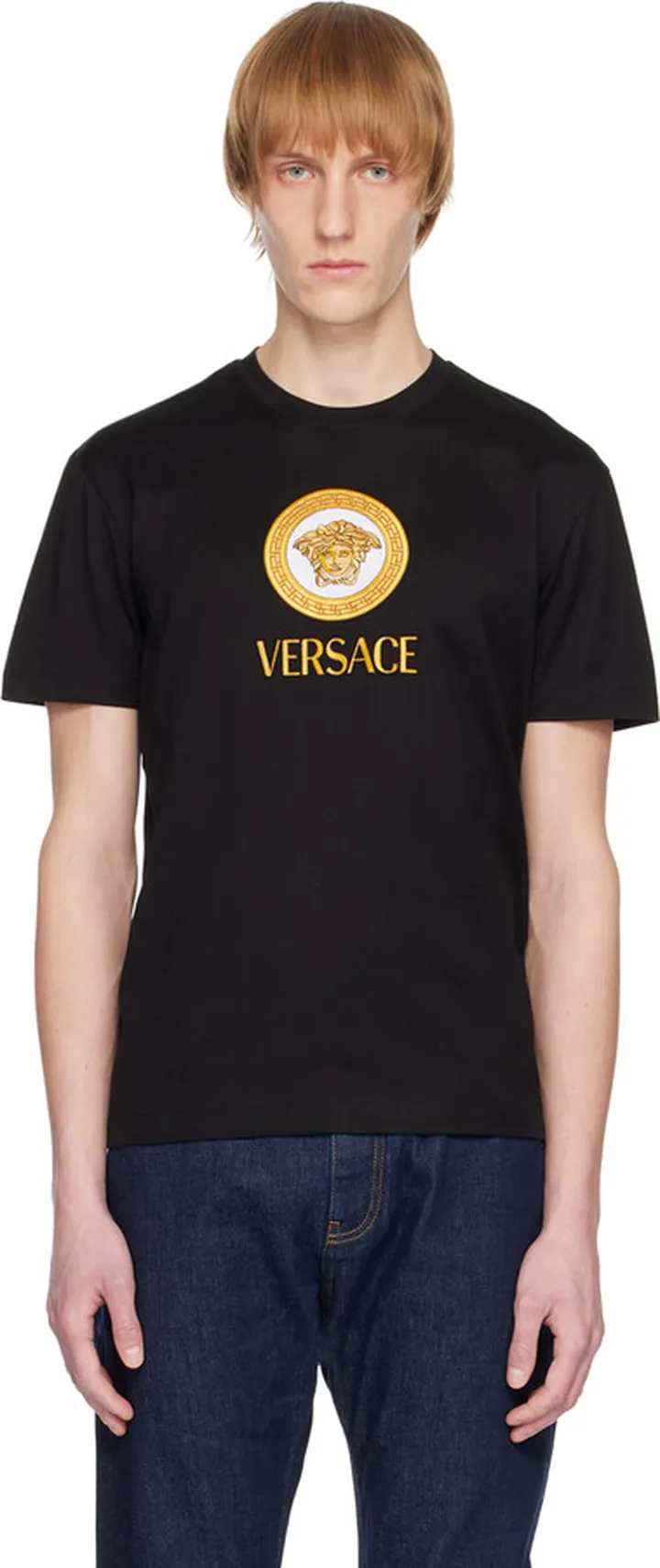 Versace Black Embroidered Medusa T-Shirt