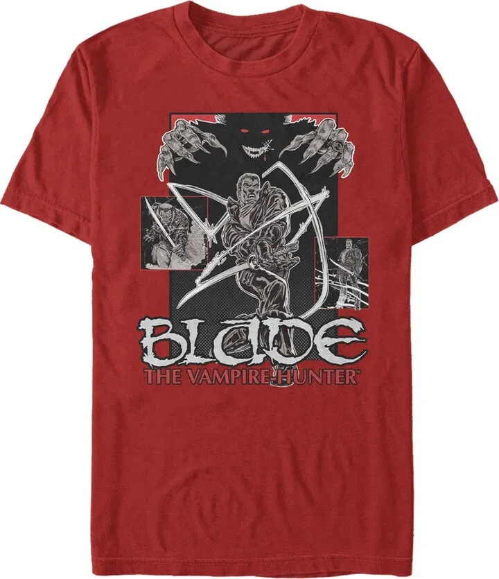 Men's Marvel Blade Gray Grayscale Panels T-Shirt - Red - Medium