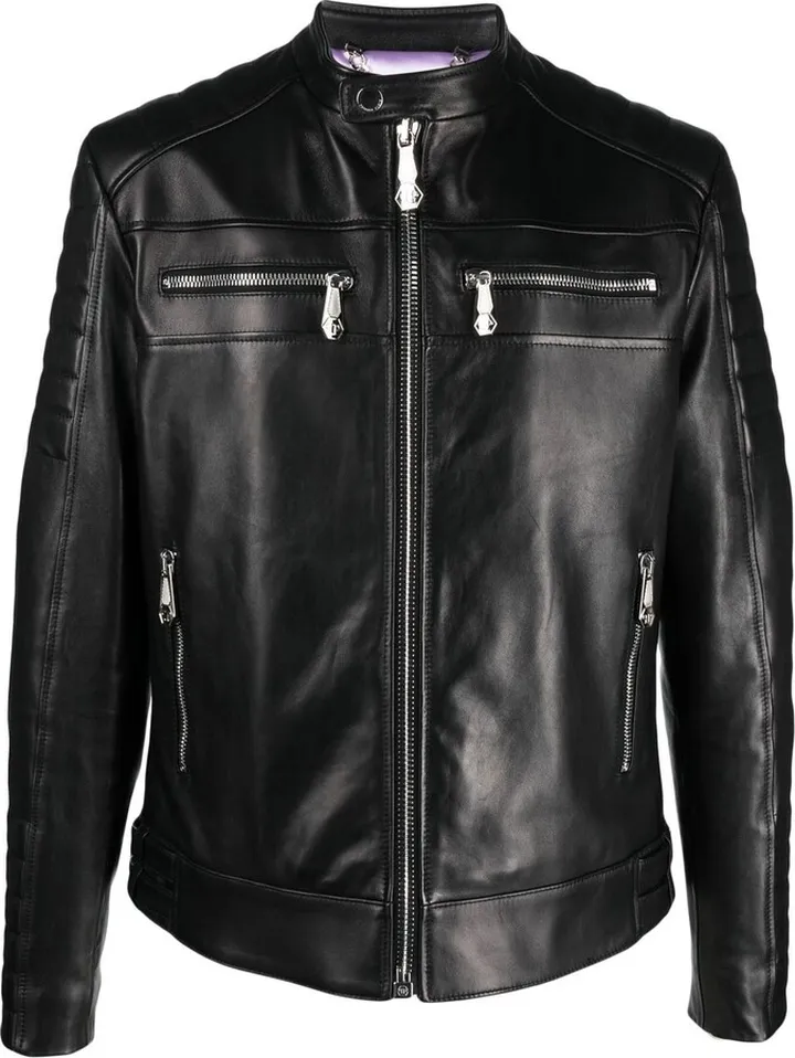 Iconic Plein leather biker jacket