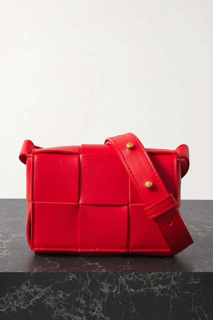 Bottega Veneta - Cassette Mini Intrecciato Leather Shoulder Bag - Red