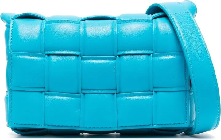 Blue Small Padded Cassette Leather Cross Body Bag