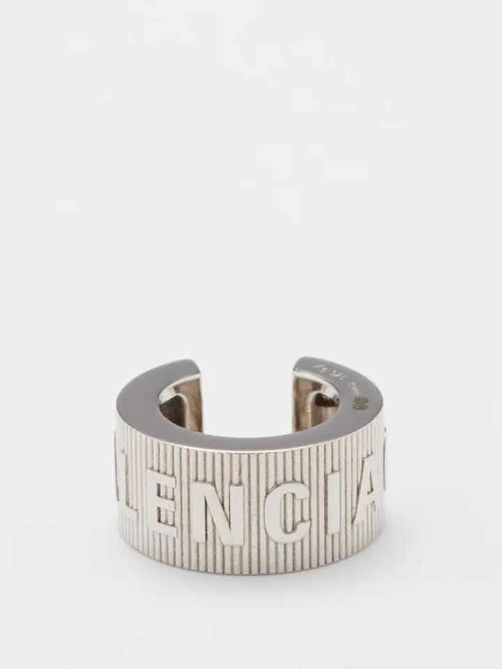 Logo-stripe Sterling-silver Hoop Ear Cuff