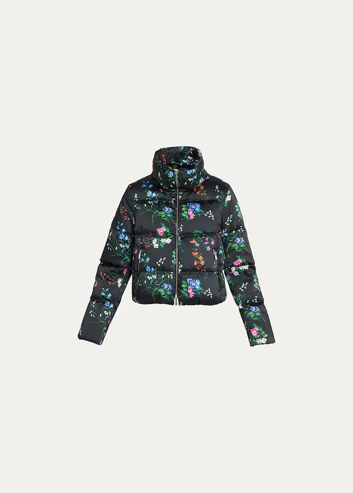 Floral-Print Crop Puffer Coat