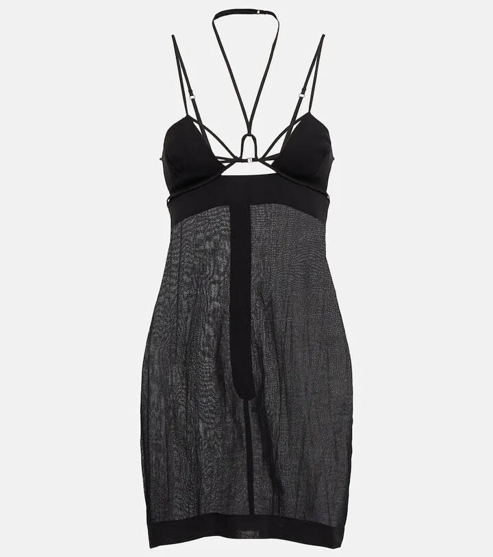 Cutout halterneck cotton minidress