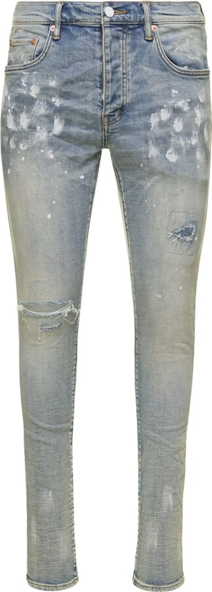 Light Blue Five Pockets Skinny Jeans With Paint Stains In Cotton Denim Man Purple Brand
