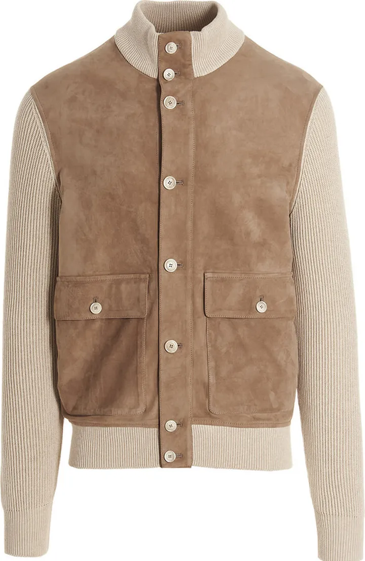 Knit Suede Bomber Jacket