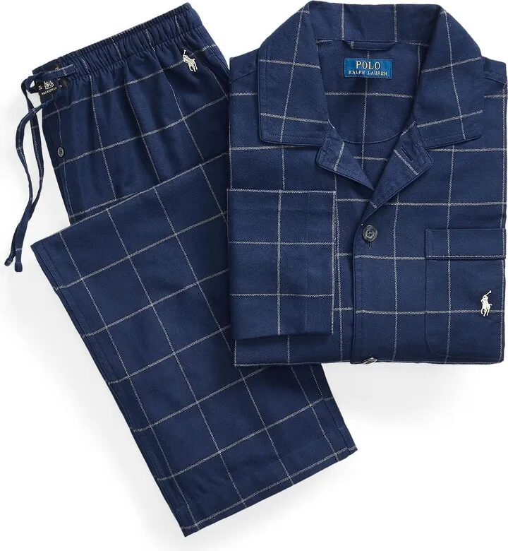 Plaid Flannel Sleep Set Sleepwear Midnight Blue