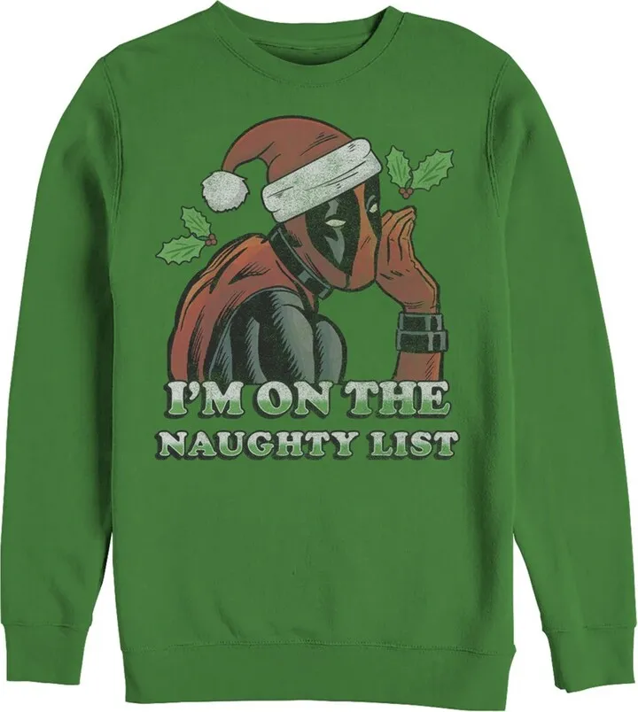 Men's Marvel Christmas Deadpool Naughty List Sweatshirt - Kelly Green - 2X Large