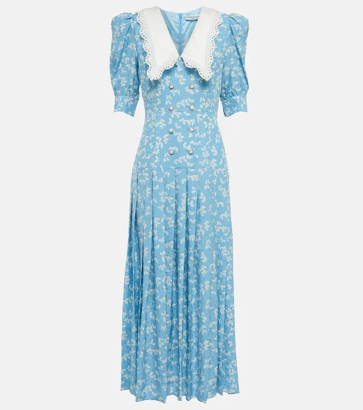 Pleated silk midi dress