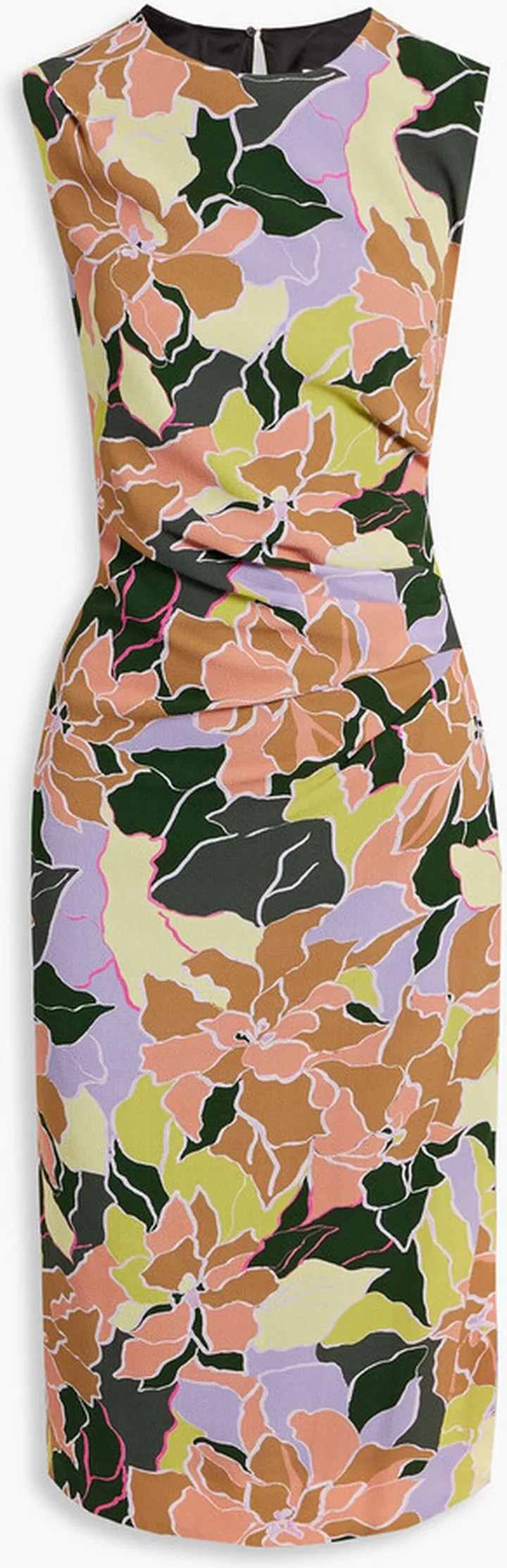 Pleated floral-print crepe dress