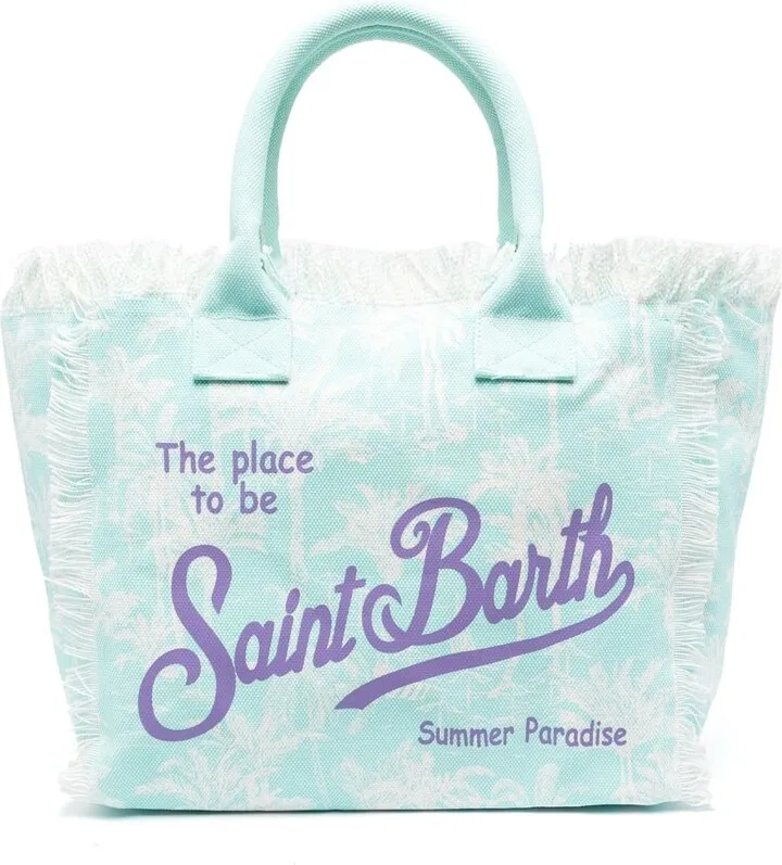 Palm-Tree Print Canvas Beach Bag