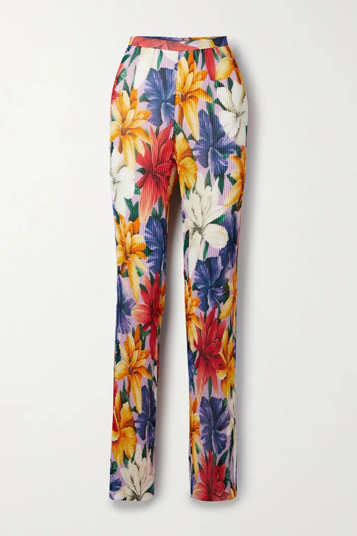 Etro - Floral-print Plissé-chiffon Straight-leg Pants - Red