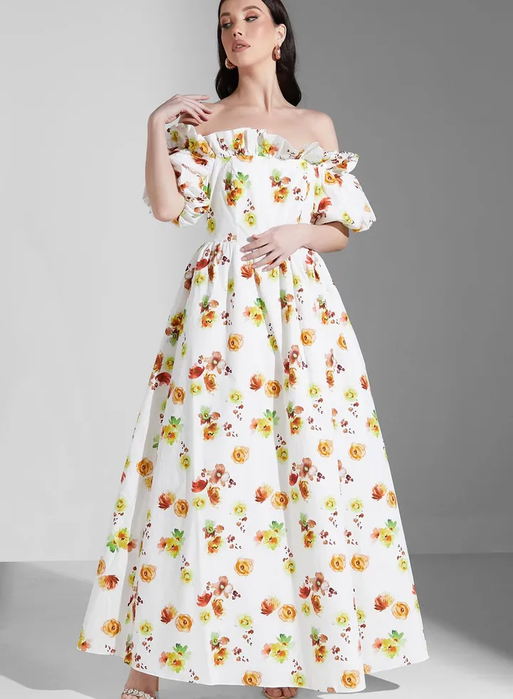 Bardot Puff Sleeve Floral Printed Dress