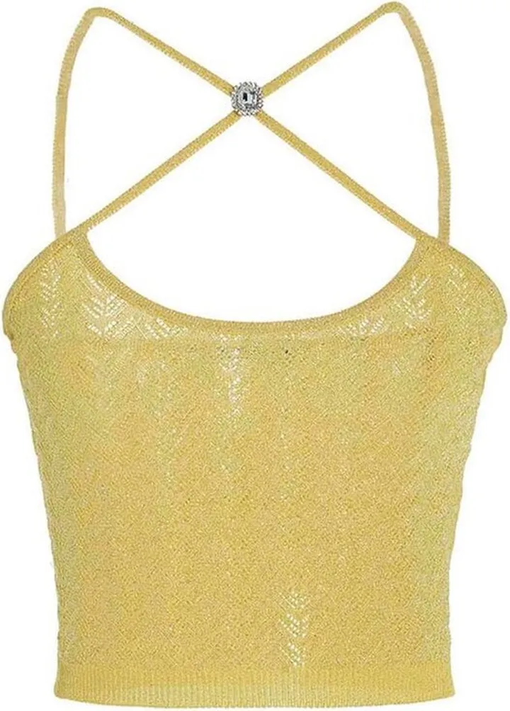 Alessandra Rich Halterneck Sleeveless Knitted Cropped Top