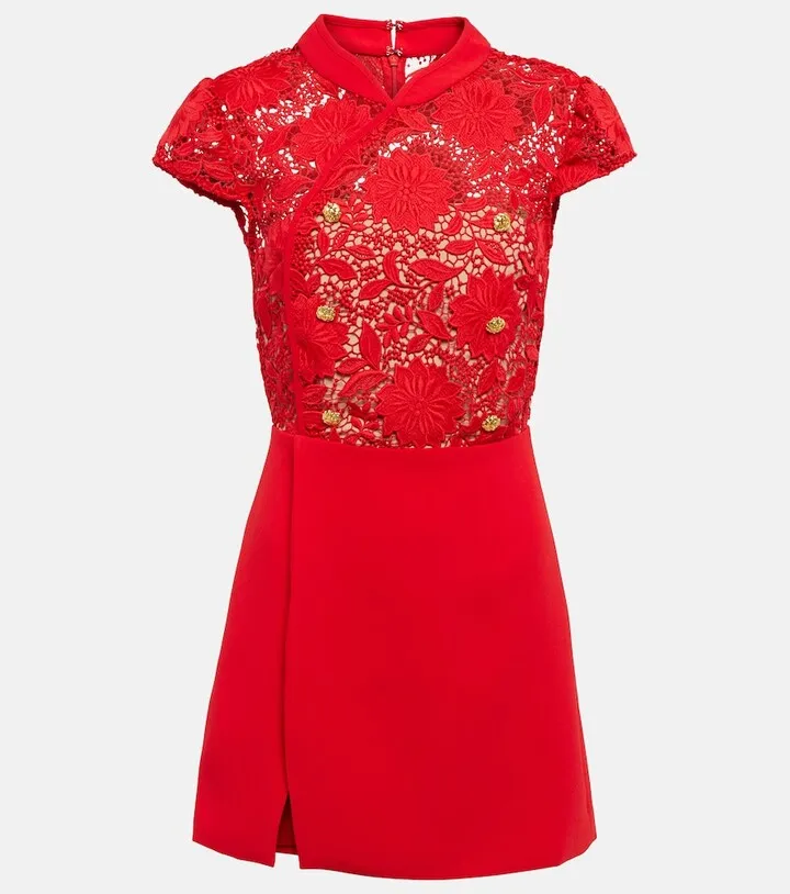 Lace-trimmed crepe minidress