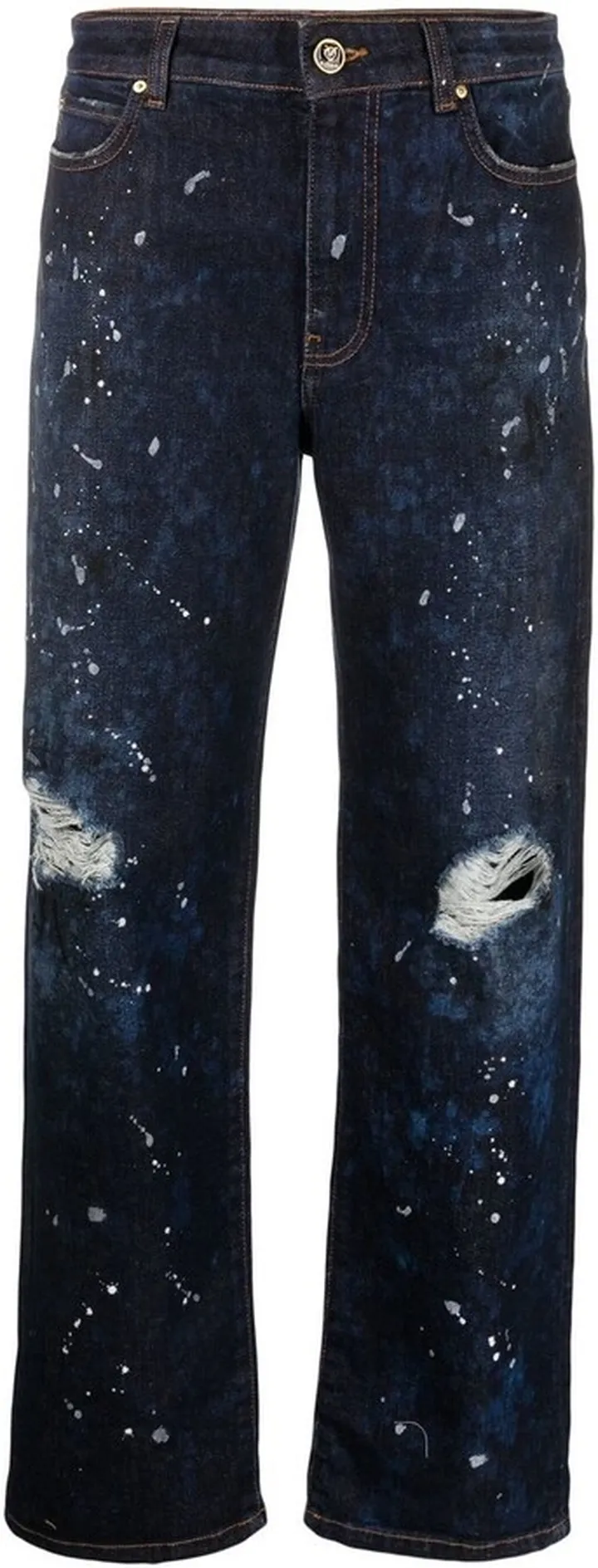 Distressed Straight-Leg Jeans