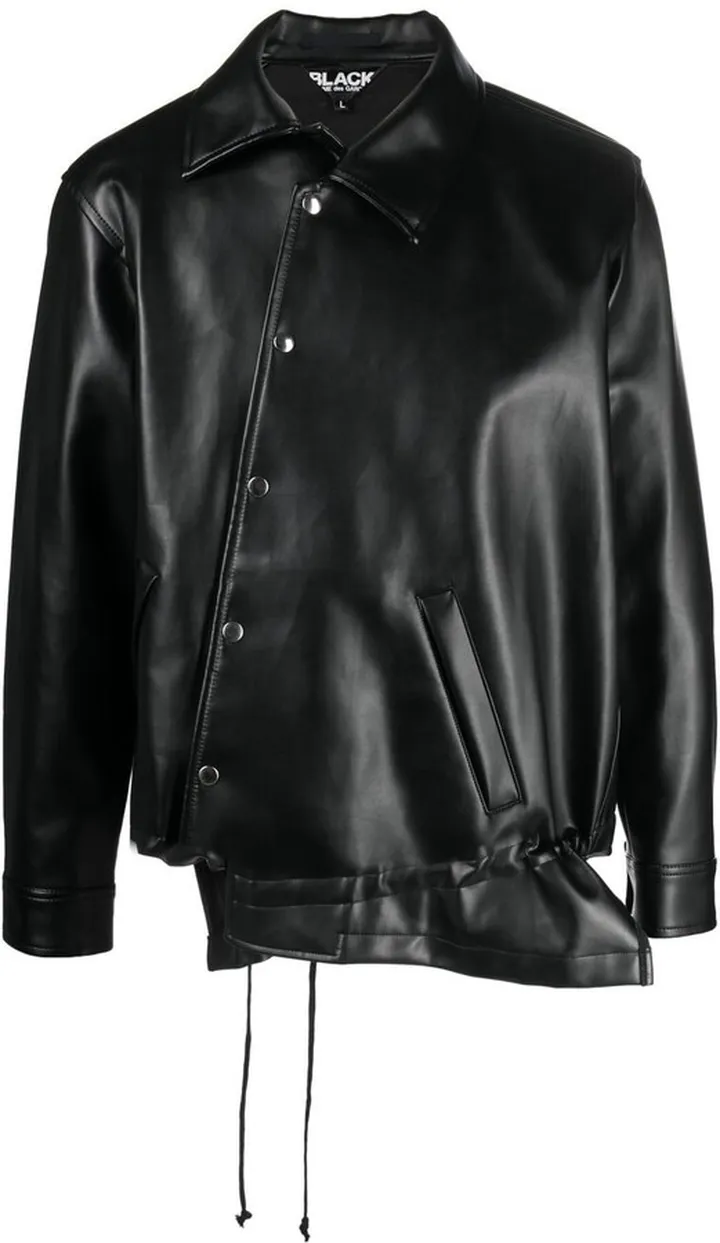 Asymmetric-Hem Artificial Leather Jacket