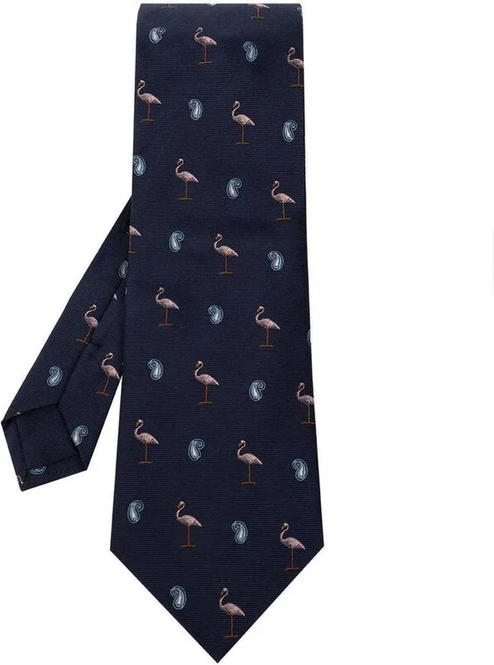 Etro Flamingo Motif Embroidered Tie
