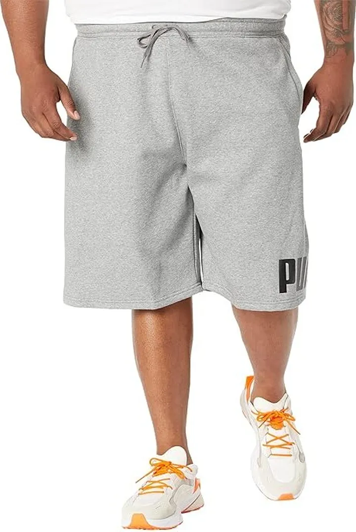 PUMA Big Tall Big Logo 10 Fleece Shorts (Medium Gray Heather) Men's Clothing