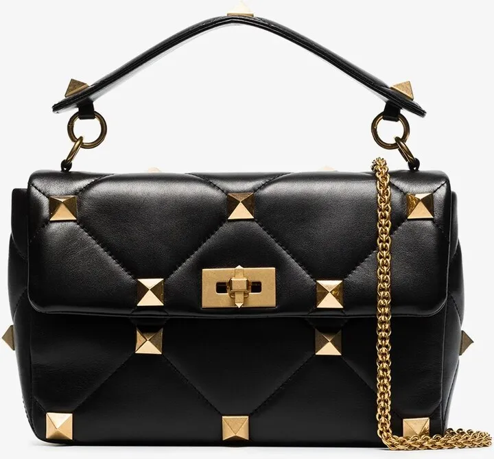 Black Roman Stud Large Leather Shoulder Bag