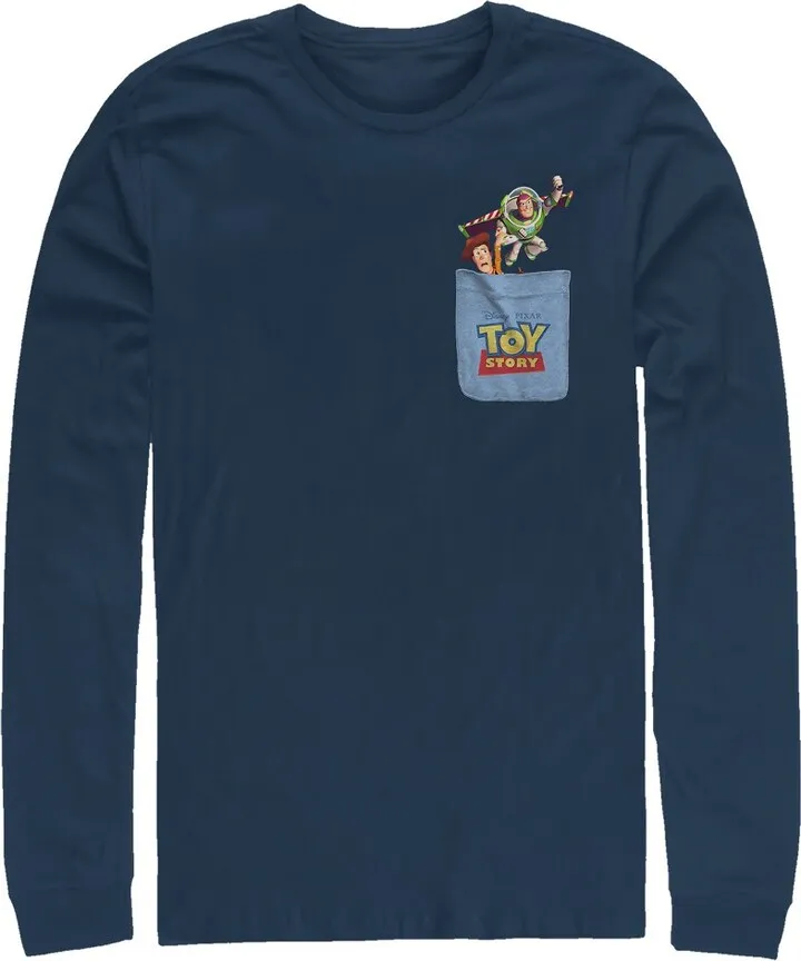 Men's Toy Story Buzz & Woody Pocket Print Long Sleeve Shirt - Navy Blue - Small