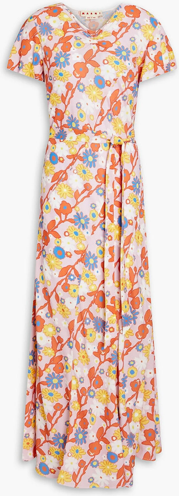 Belted floral-print crepe midi dress