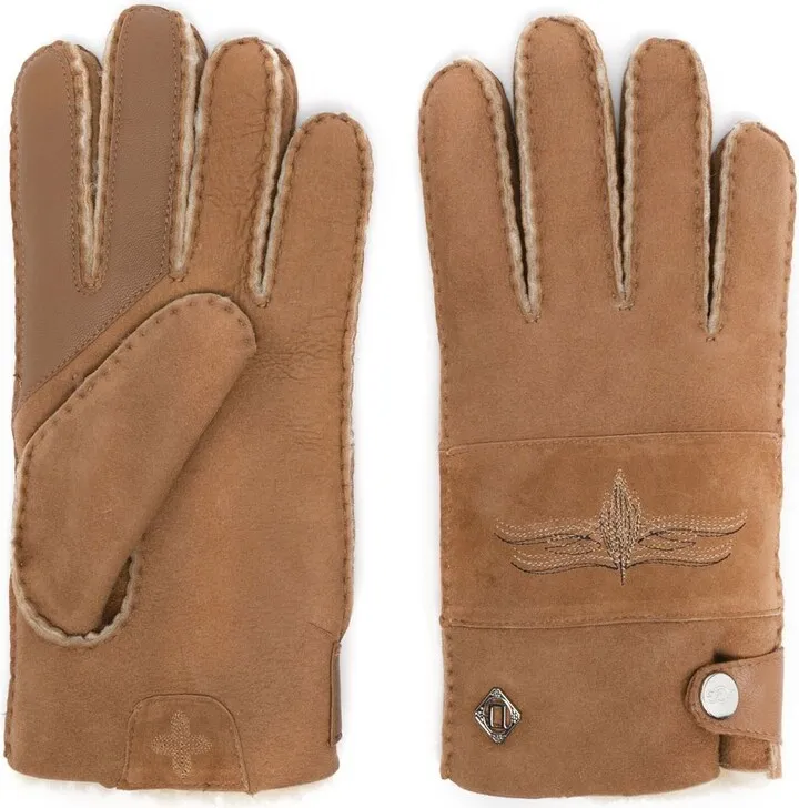 X COTD Brown Embroidered Shearling Gloves