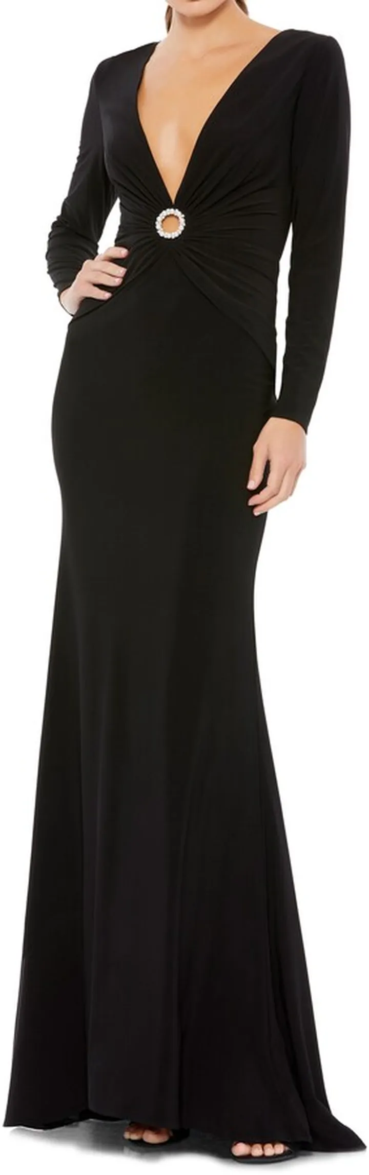 Plunge Neck Keyhole Long Sleeve Jersey Gown
