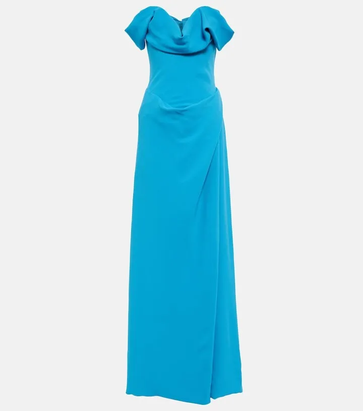 Oriana crepe off-shoulder gown